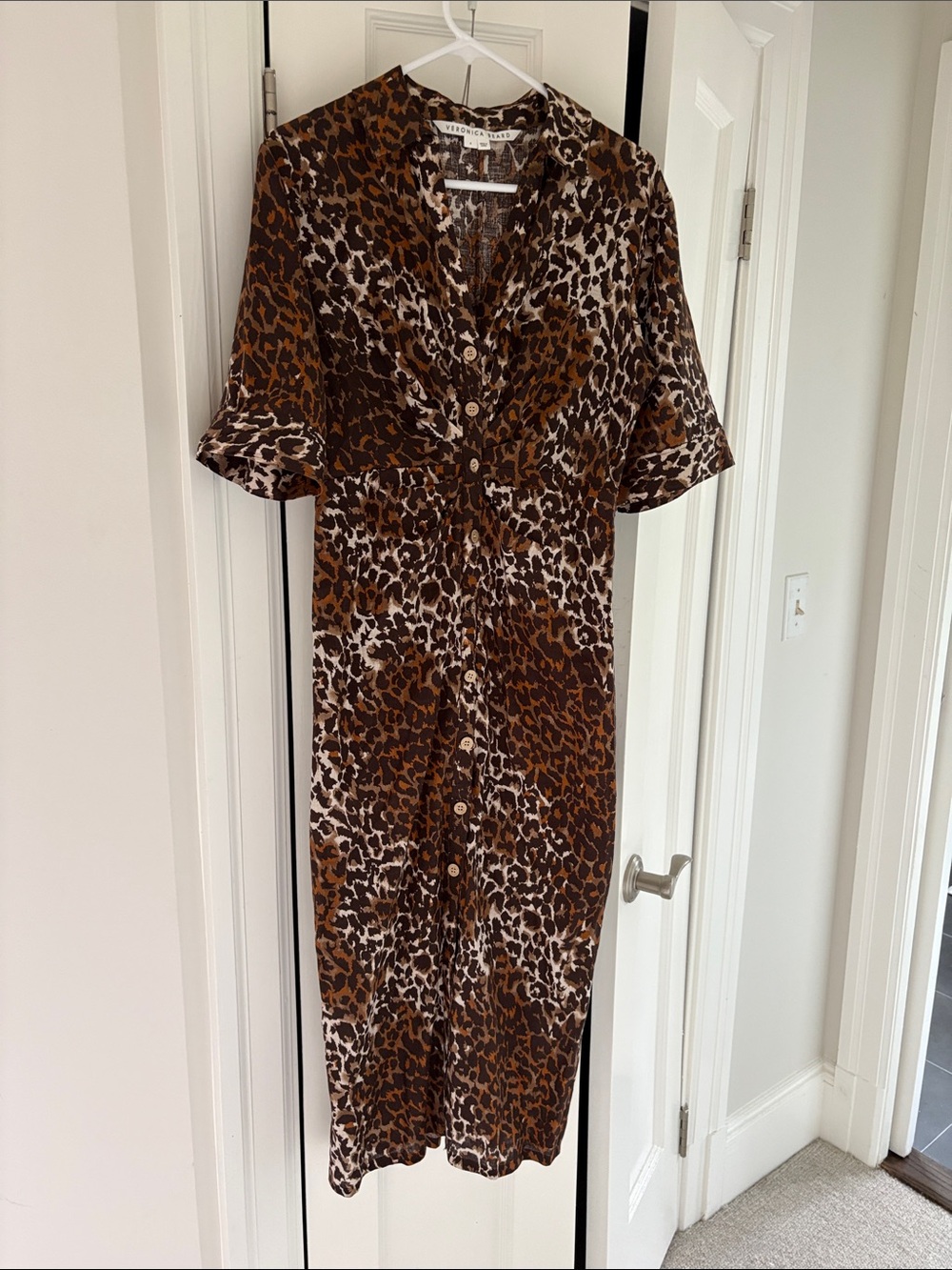 Veronica Beard Brown and Cream Leopard-Print Midi Dress Size 4